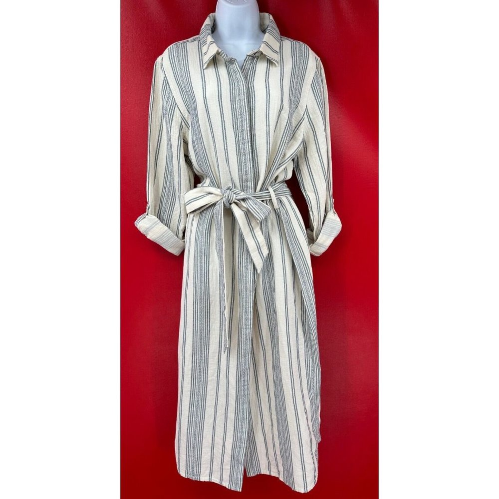 Faherty Dream Gauze Organic Cotton Iris In Cream Tidal Wave Dobby Dress Sz L NWT - Picture 6 of 15